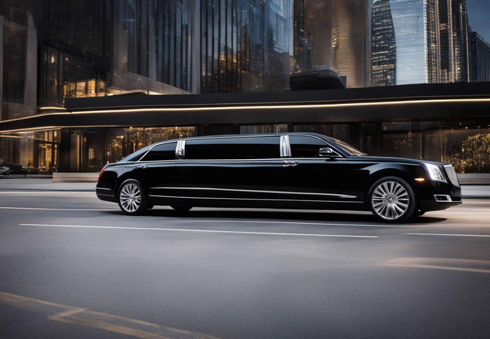 A black limousine on a street